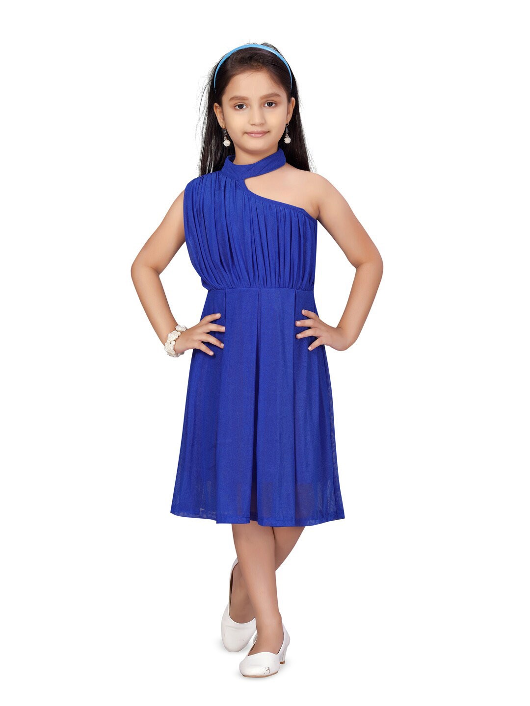 

Aarika Girls Net Fit & Flare Dress, Blue
