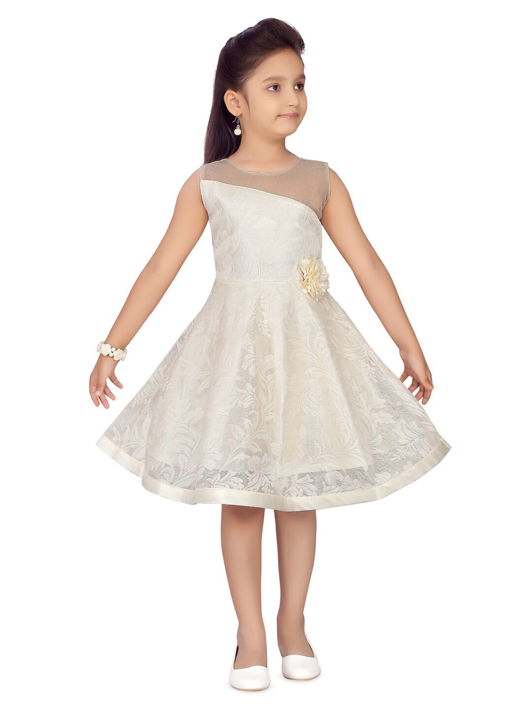 

Aarika Girls Embellished Net Fit & Flare Dress, Cream