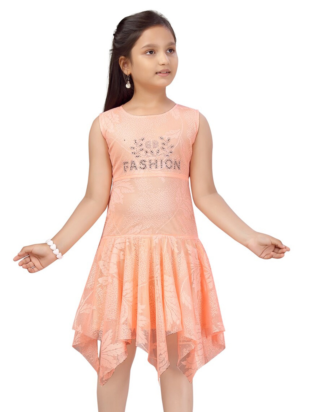 

Aarika Self Design Sleeveless Fit & Flare Dress, Peach