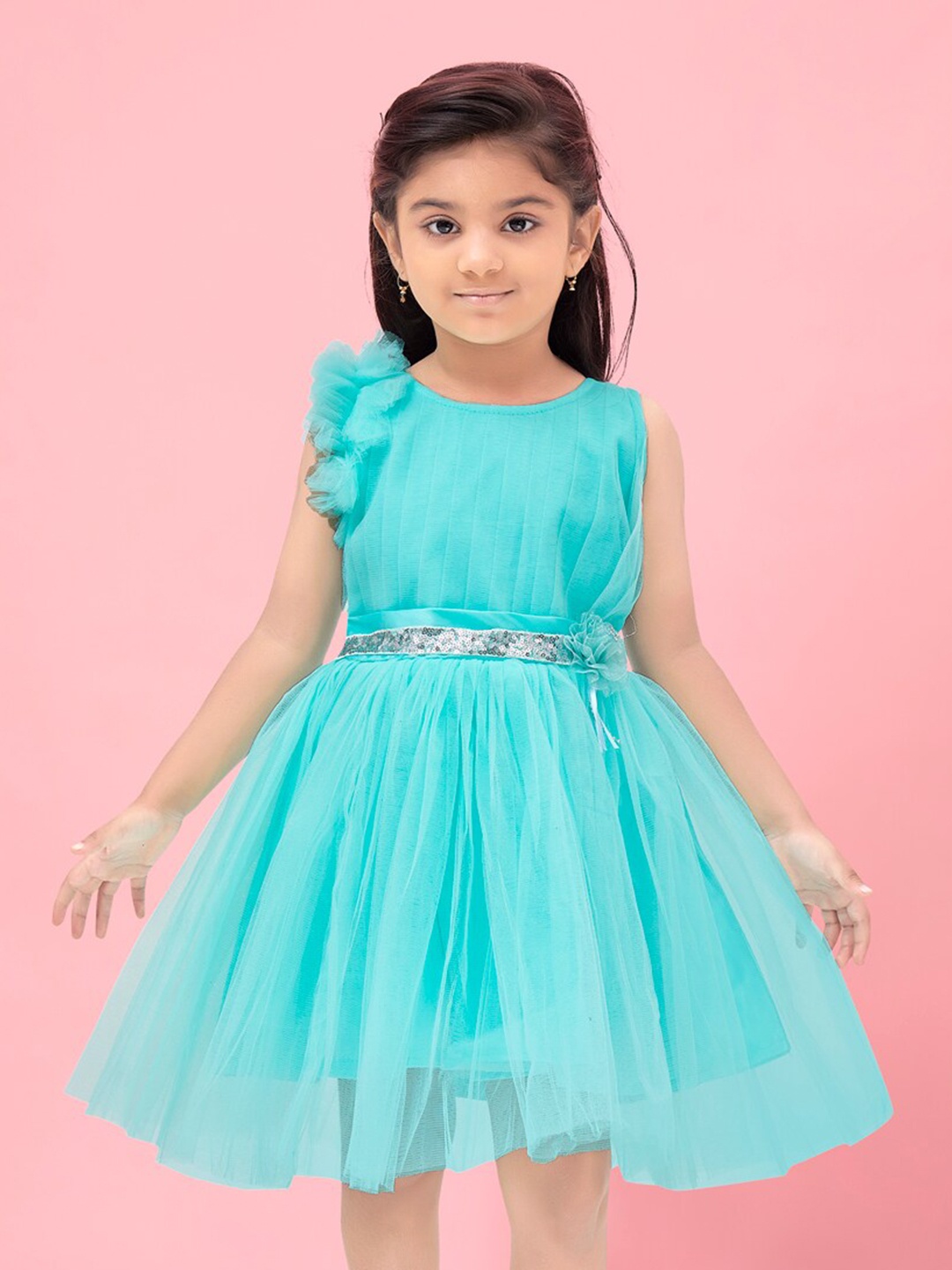

Aarika Girls Georgette Fit & Flare Dress, Turquoise blue