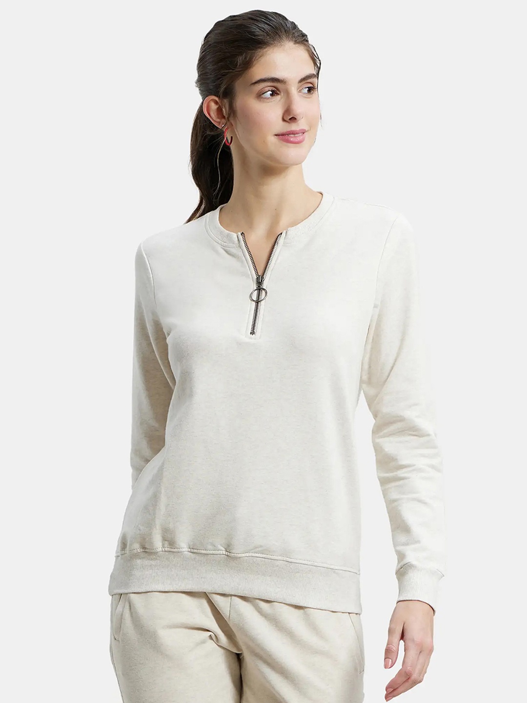 

Jockey Super Combed Cotton Stretch Melange Sweatshirt-UL11, Off white