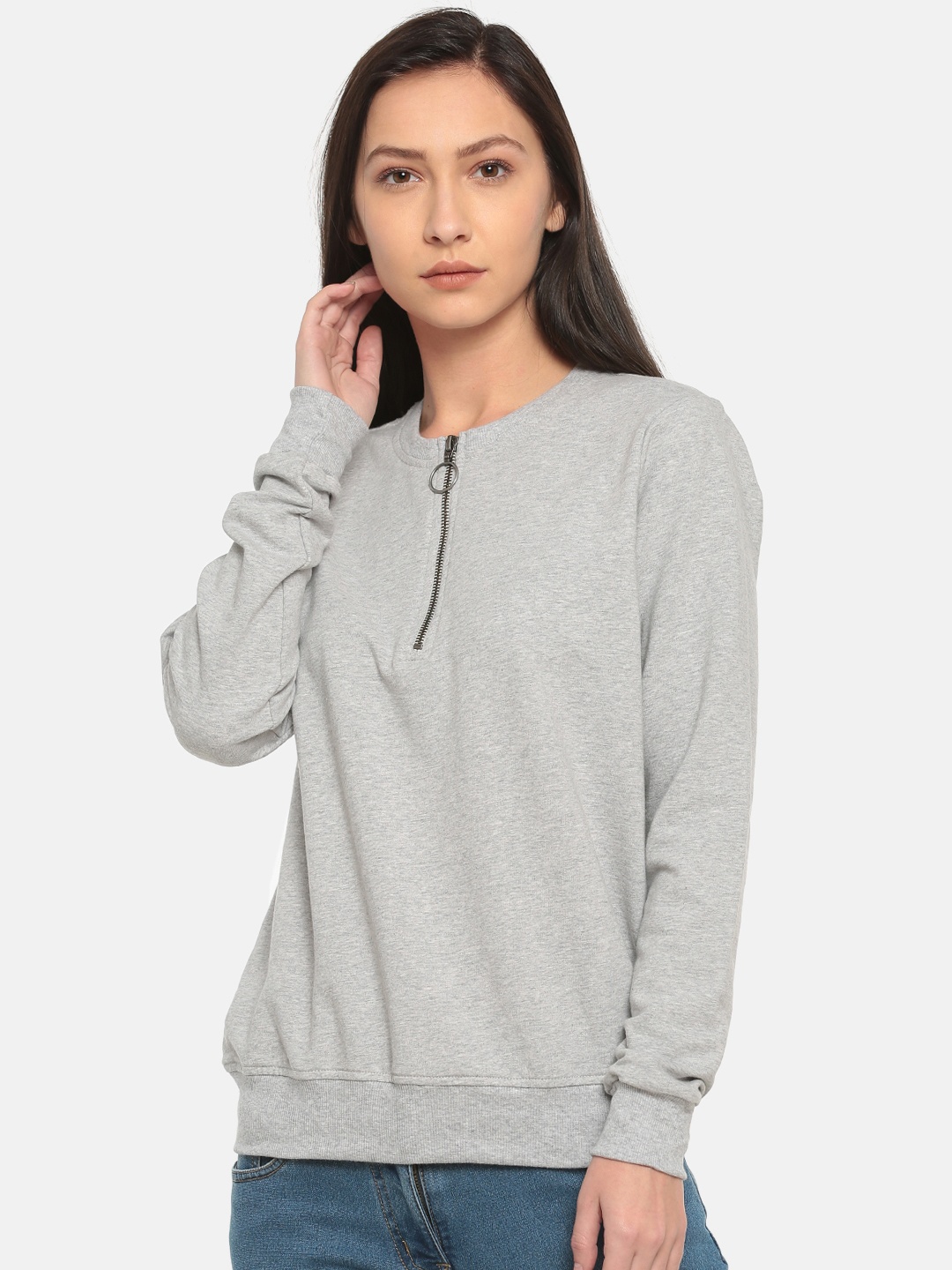 

Jockey Women Grey Melange Solid Sweatshirt