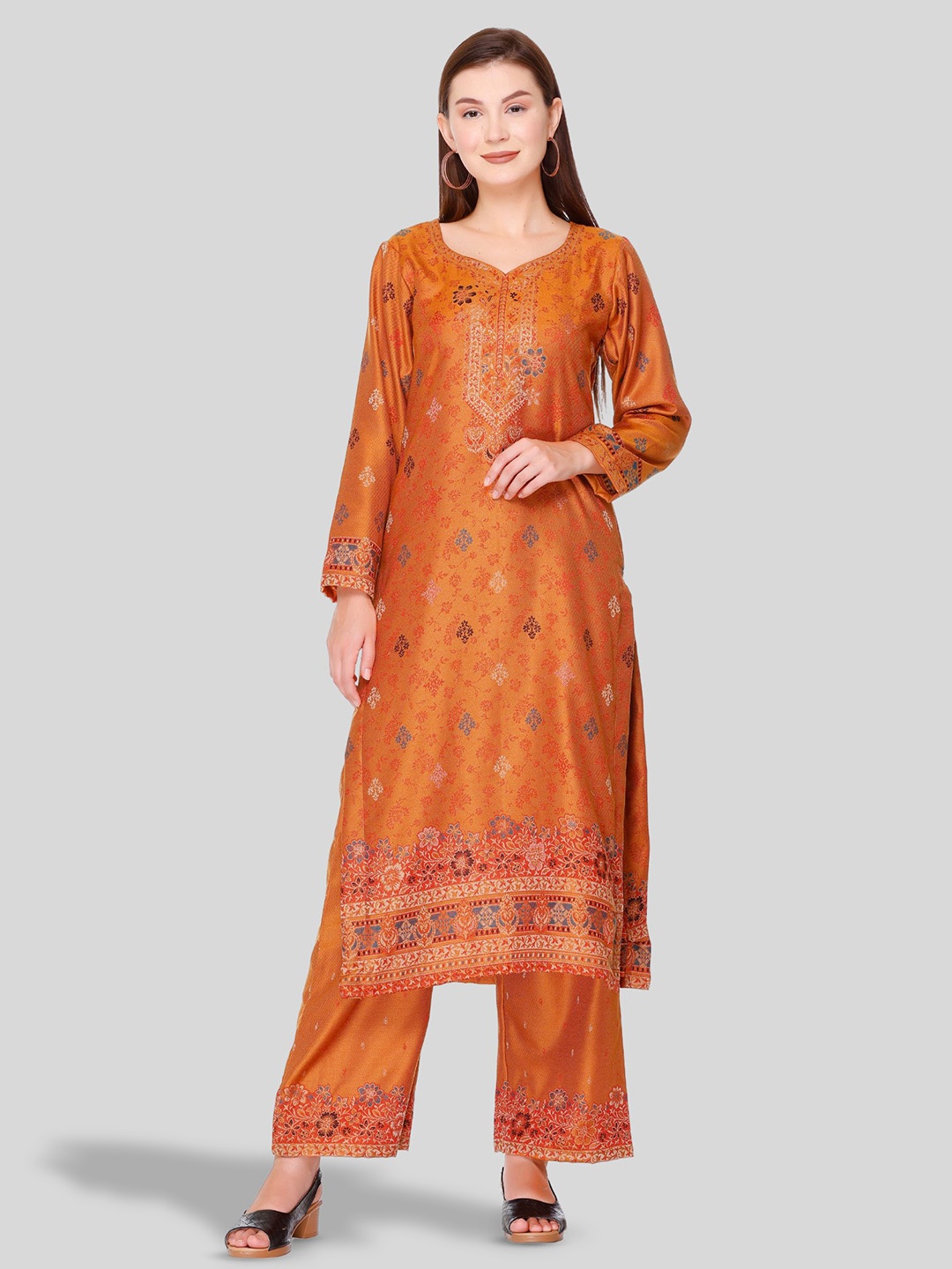 

KIDAR Floral Printed Pure Cotton Unstitched Dress Material, Mustard