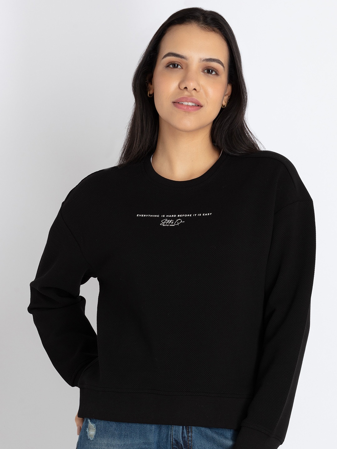 

Status Quo Typography Printed Cotton Pullover Sweatshirt, Black