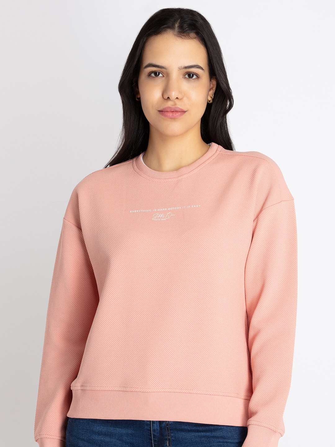 

Status Quo Typography Printed Cotton Pullover Sweatshirt, Rose gold