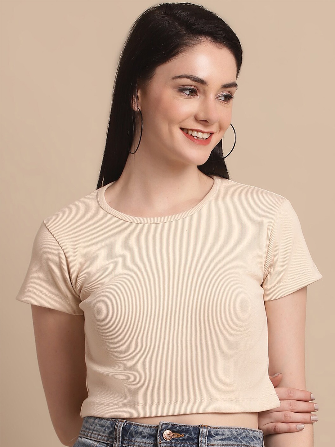 

Numalo Ribbed Cotton Crop Top, Beige