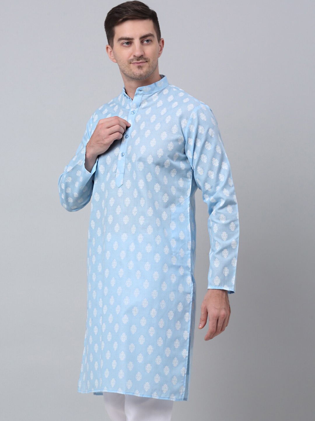 

Jompers Ethnic Motifs Printed Mandarin Collar Kurta, Blue