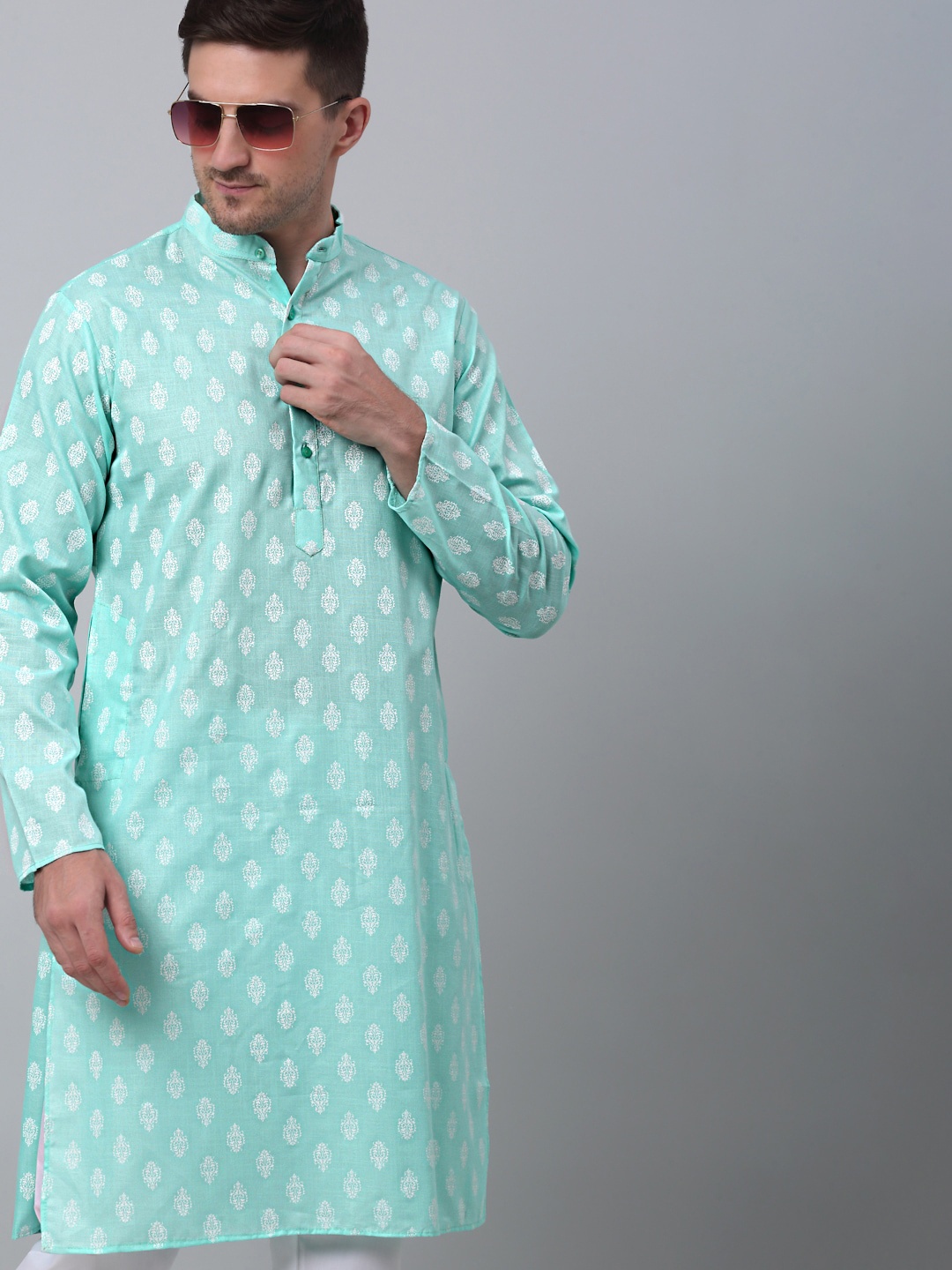 

Jompers Ethnic Motifs Printed Mandarin Collar Kurta, Green