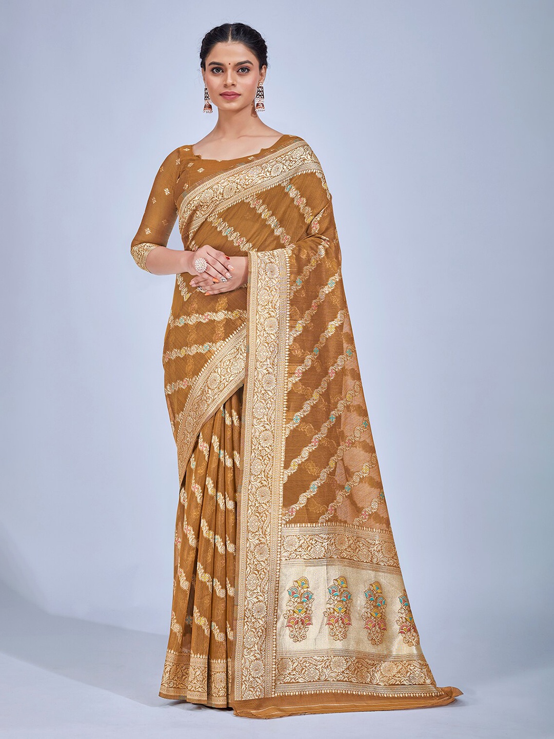 

MONJOLIKA FASHION Ethnic Motifs Woven Design Zari Saree, Mustard