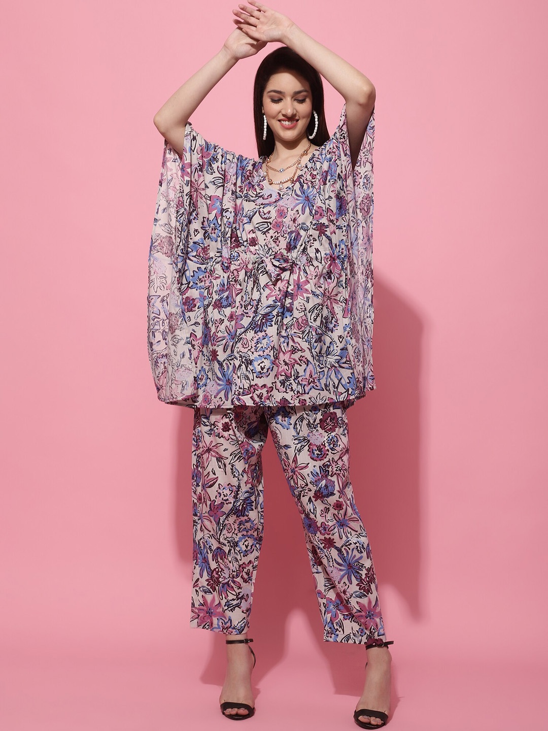 

TAG 7 Women Floral Printed Cotton Co-Ords, Off white