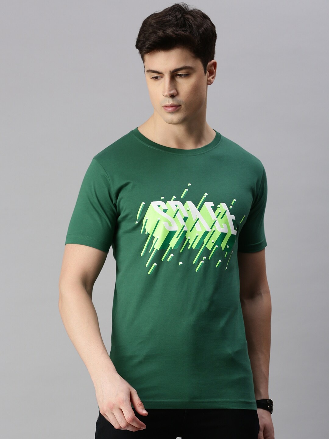 

ZEDD Typography Printed Round Neck Cotton Regular T-shirt, Green