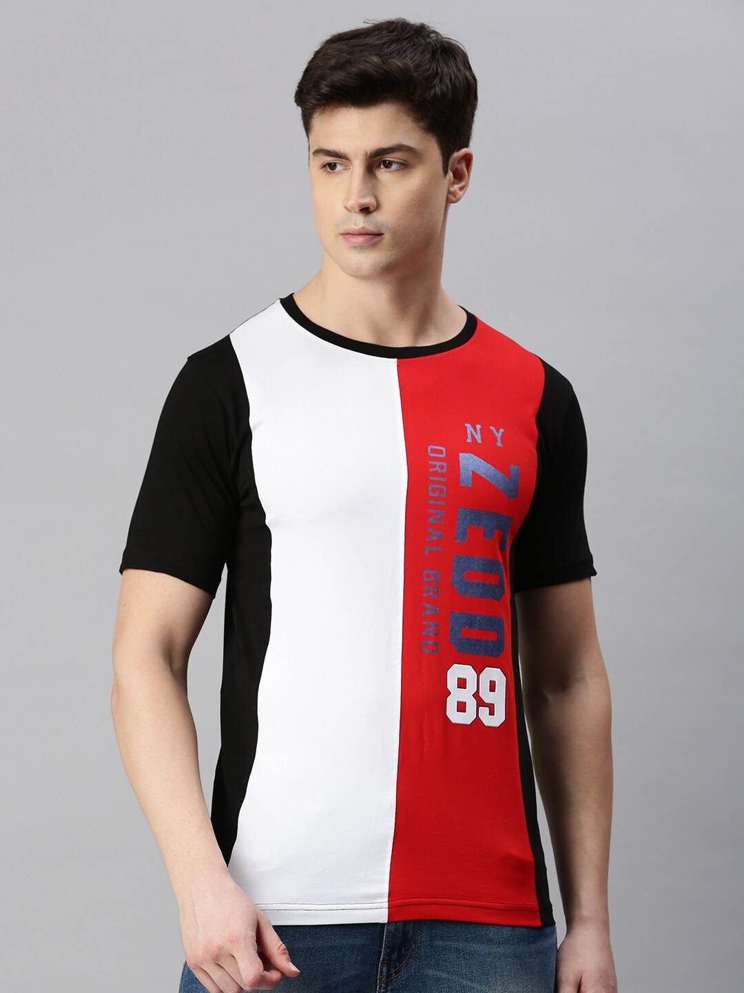 

ZEDD Colourblocked Short Sleeves Cotton T-shirt, Black