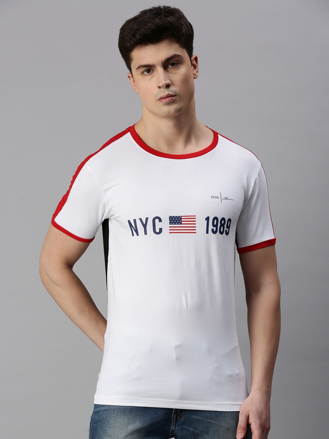 

ZEDD Typography Printed Cotton T-shirt, White
