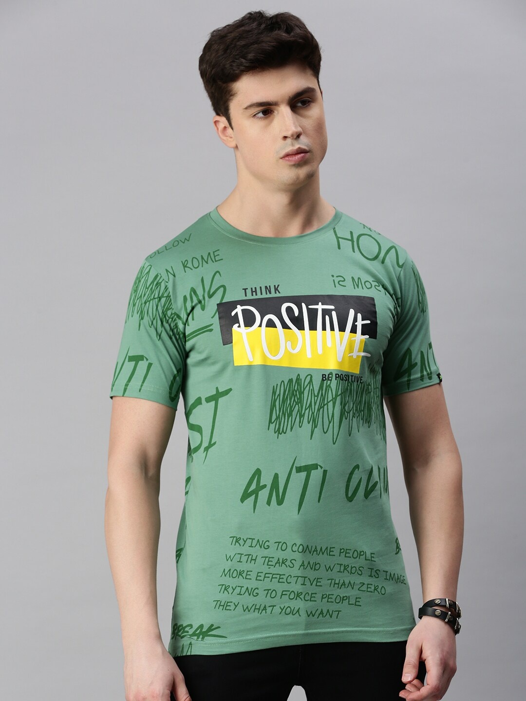 ZEDD Typography Printed Cotton T-shirt, Green