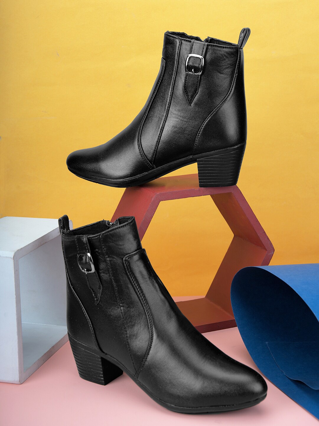 

Longwalk Woman Mid Top Block Heel Regular Boots With Buckle Detail, Black