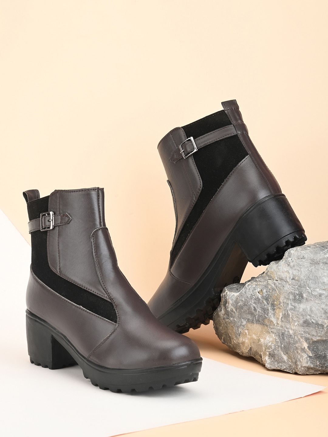 

Longwalk Woman Mid Top Block Heel Regular Boots With Buckle Detail, Brown