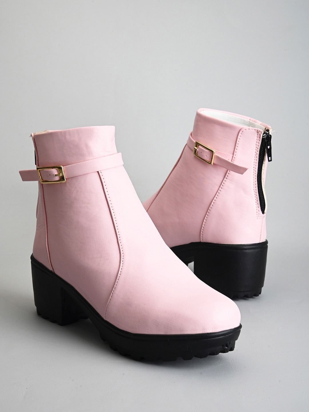 

Longwalk Women Mid Top Platform Heel Regular Boots With Buckle Detail, Pink