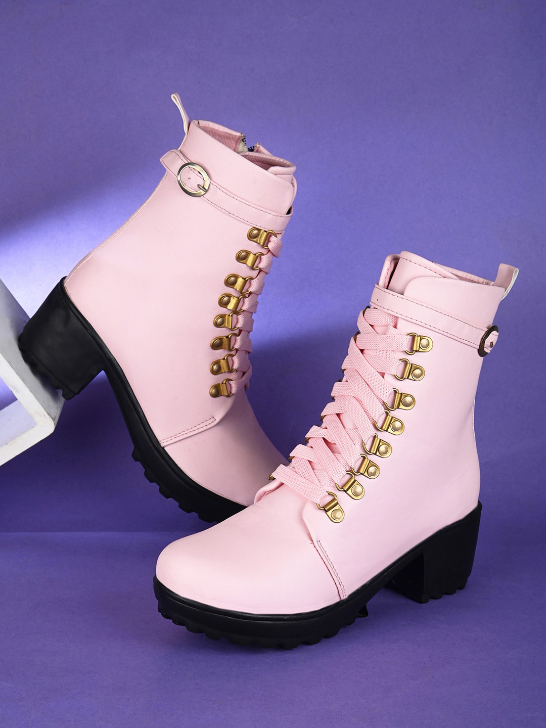 

Longwalk Women Platform Heel Mid-Top Chunky Boots, Pink