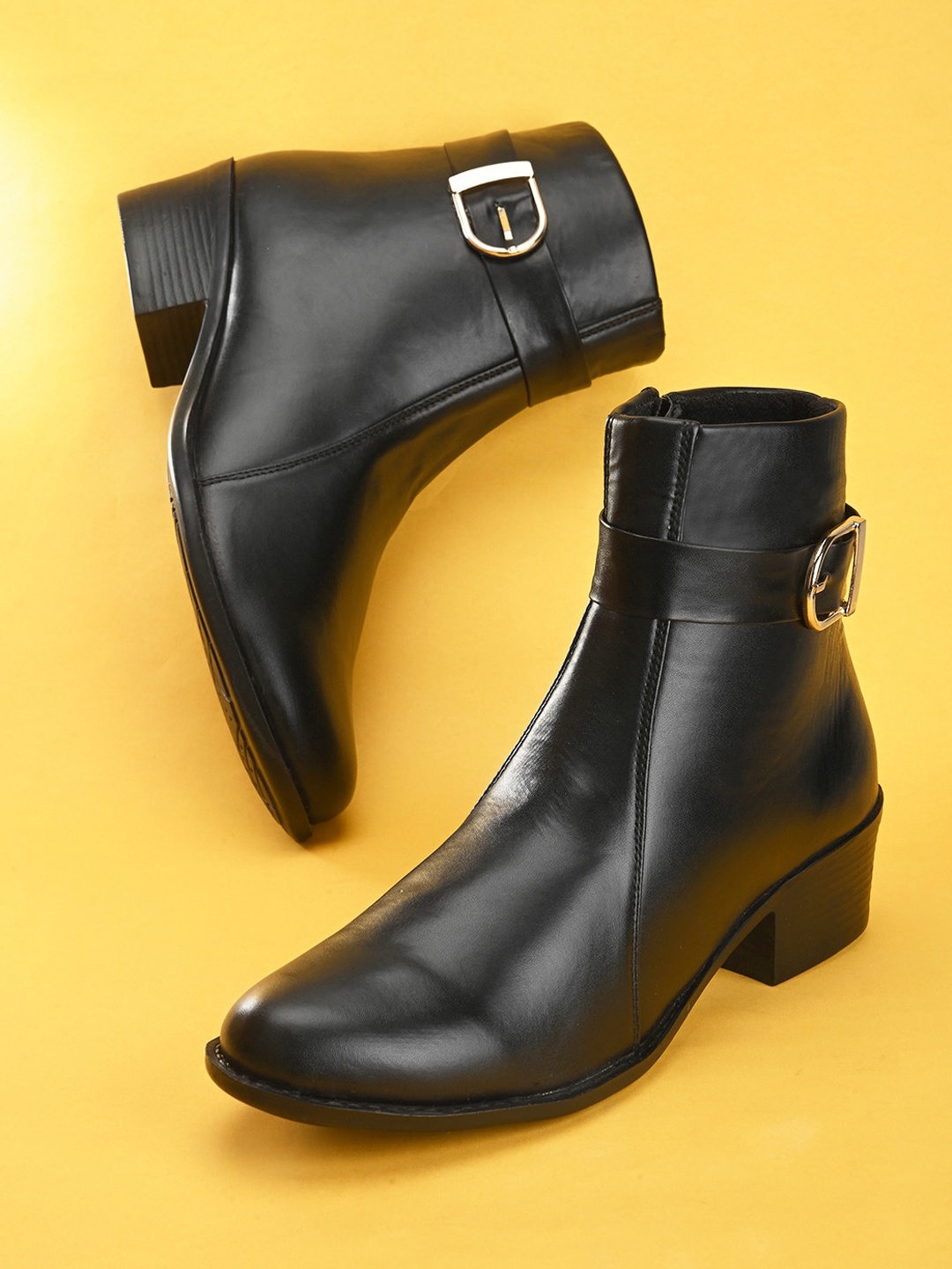 

Longwalk Women Buckled Block Heeled Mid-Top Regular Boots, Black