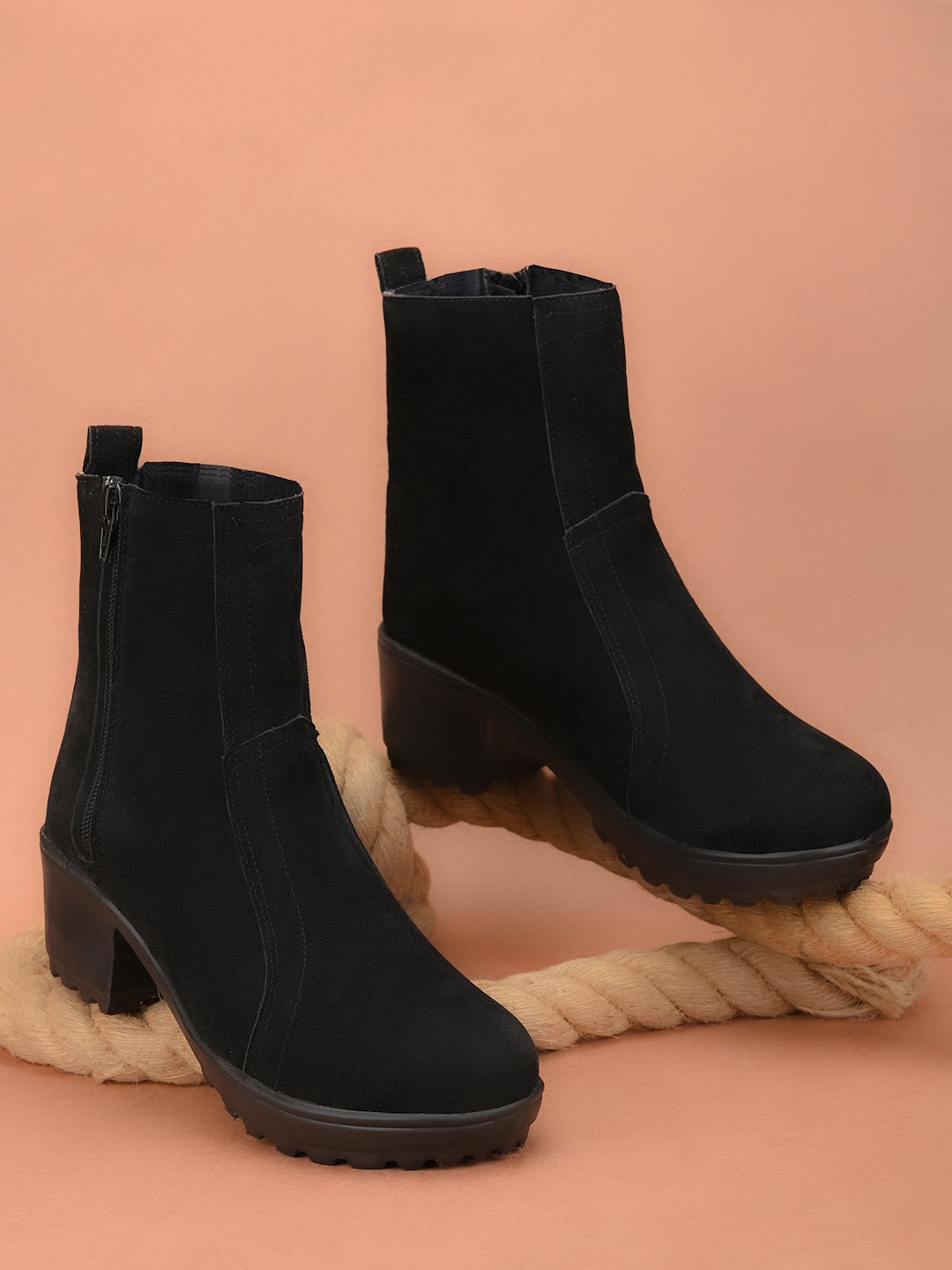

Longwalk Women Heeled Mid-Top Suede Chunky Boots, Black