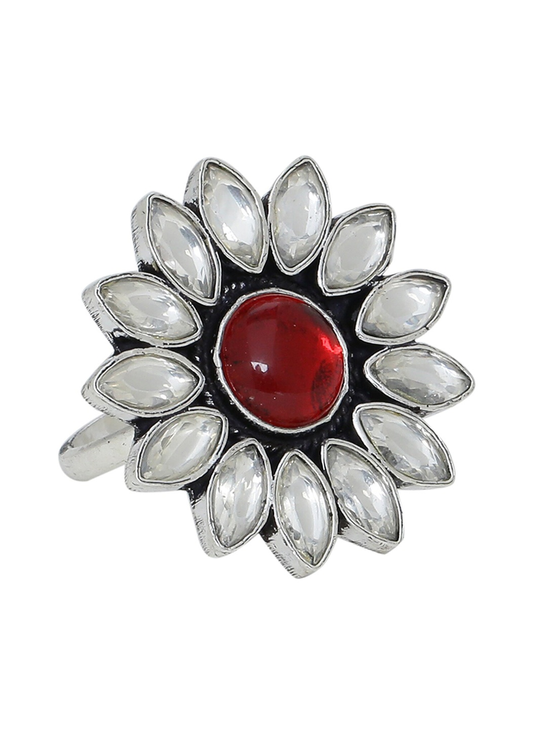 

Silvermerc 925 Sterling Silver Kundan Studded Adjustable Ring, Red