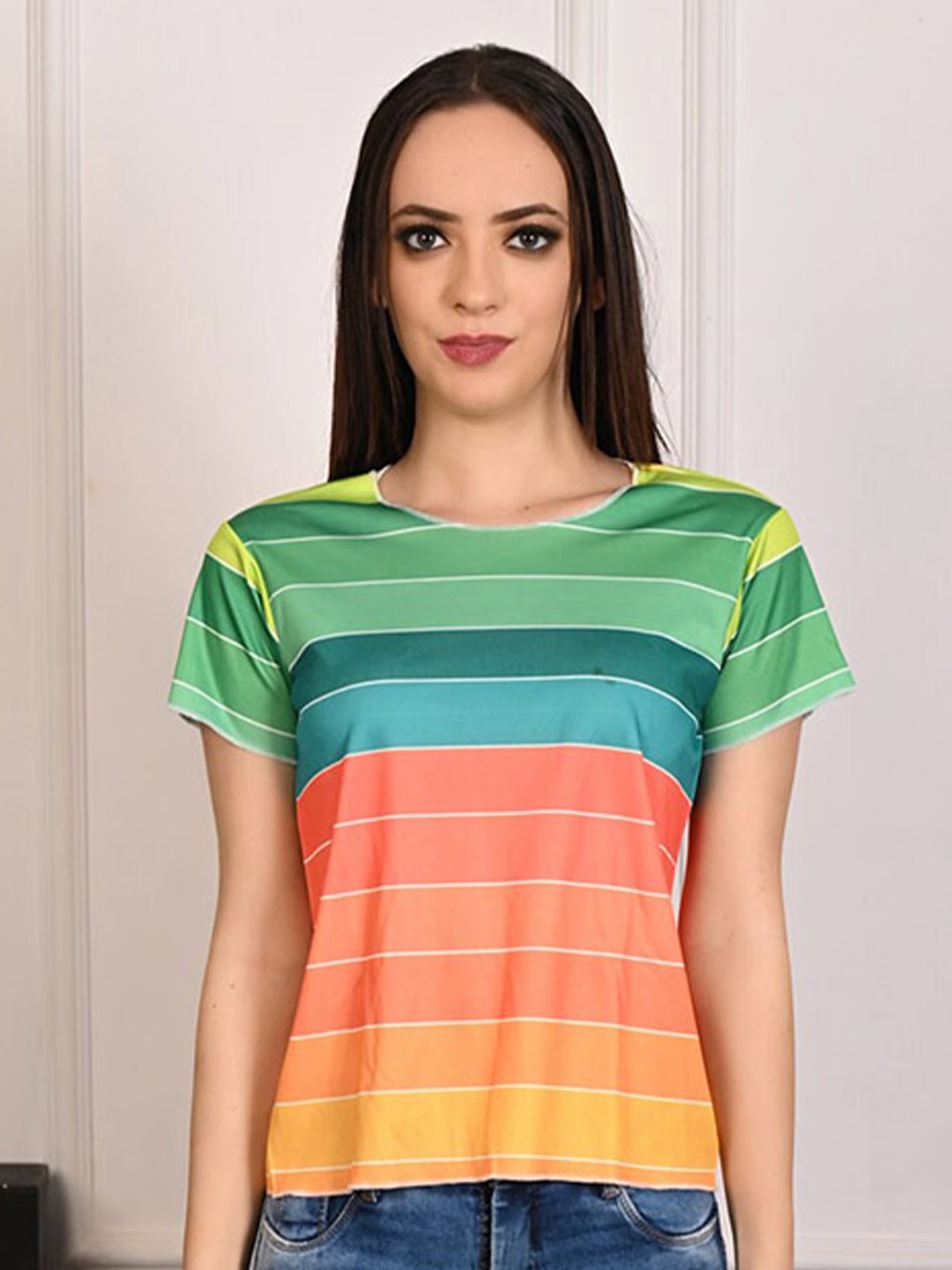 

Rajoria Instyle Striped Round Neck T-Shirt, Green