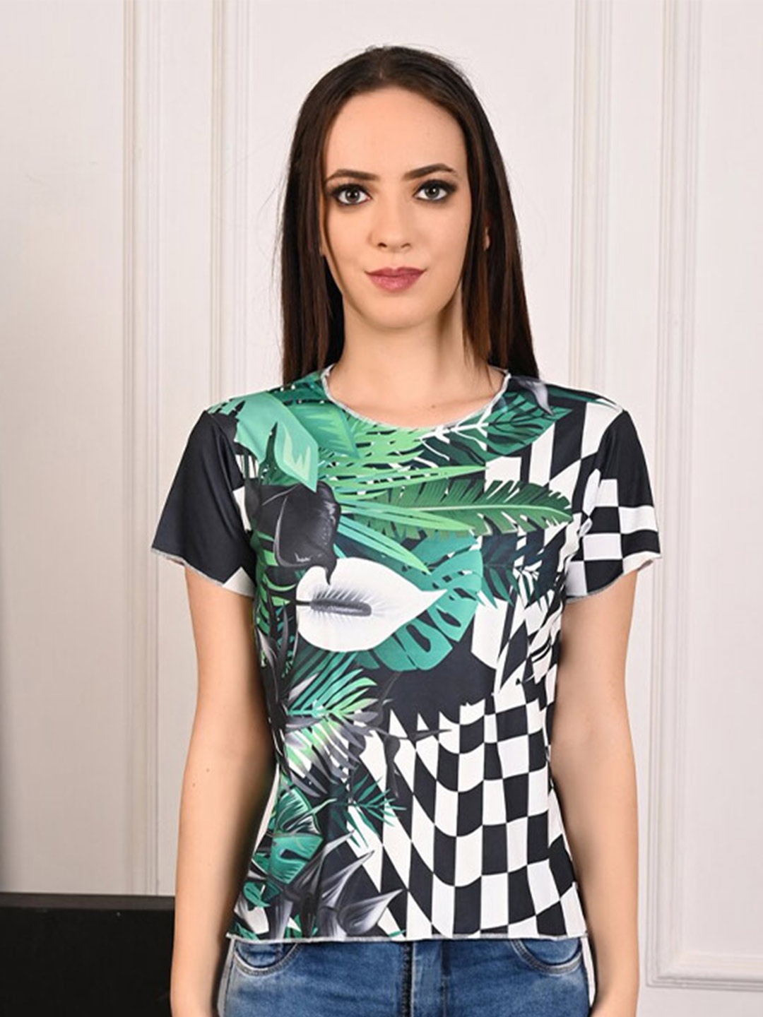 

Rajoria Instyle Floral Printed Loose T-shirt, Black