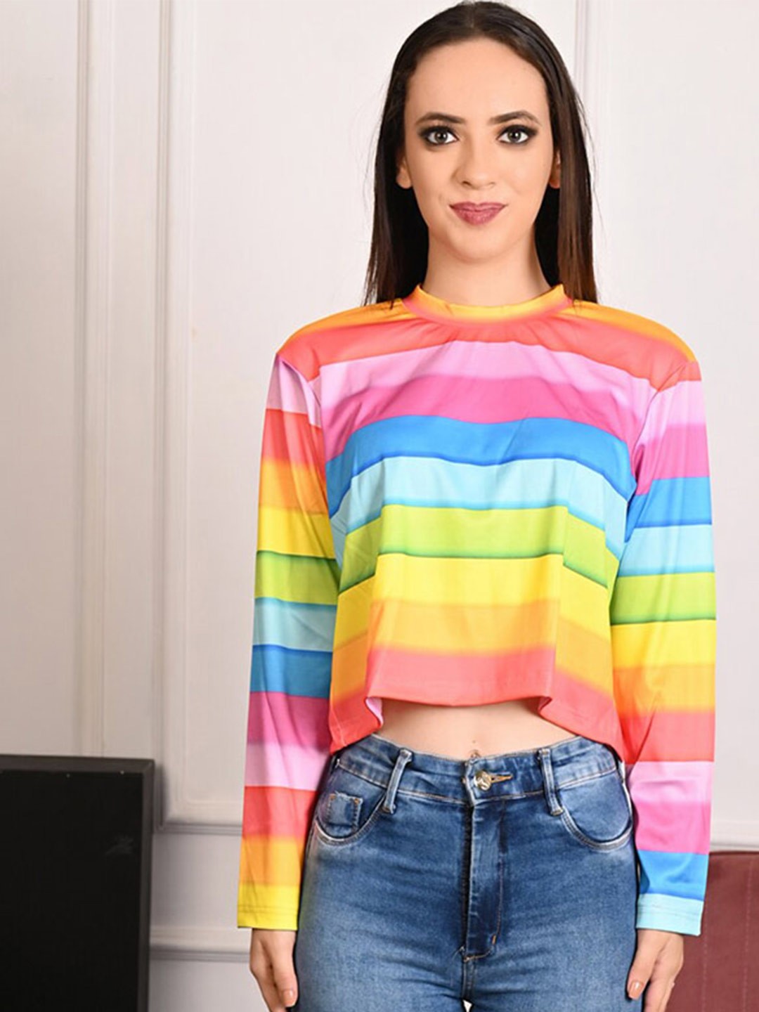 

Rajoria Instyle Striped Round Neck Crop T-Shirt, Red
