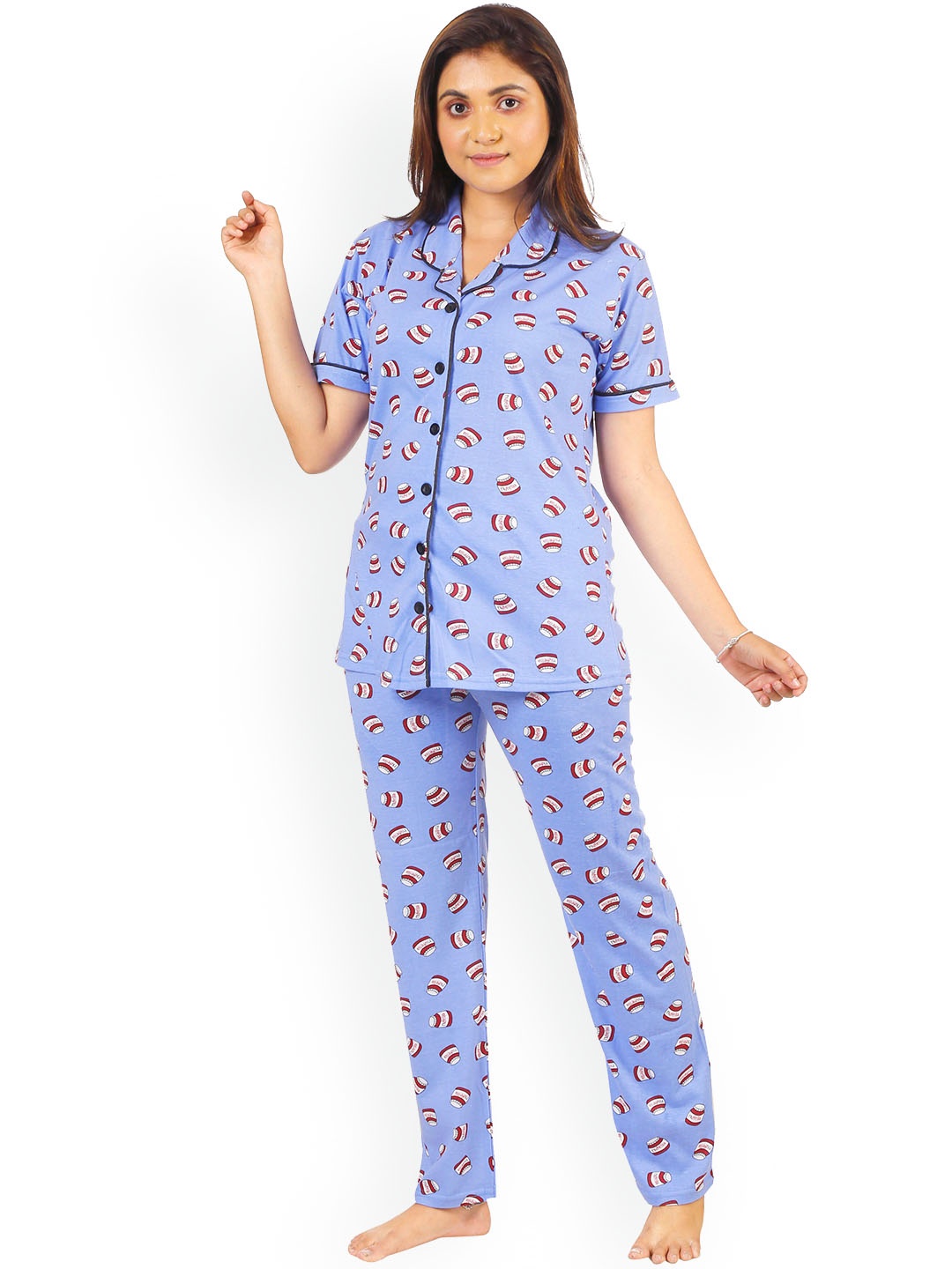 

BAESD Graphic Printed Pure Cotton Night Suit, Blue