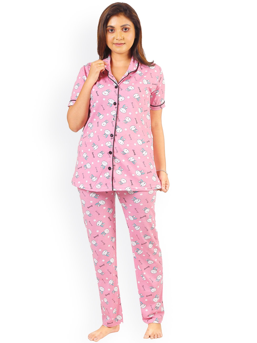 

BAESD Graphic Printed Pure Cotton Night Suit, Purple