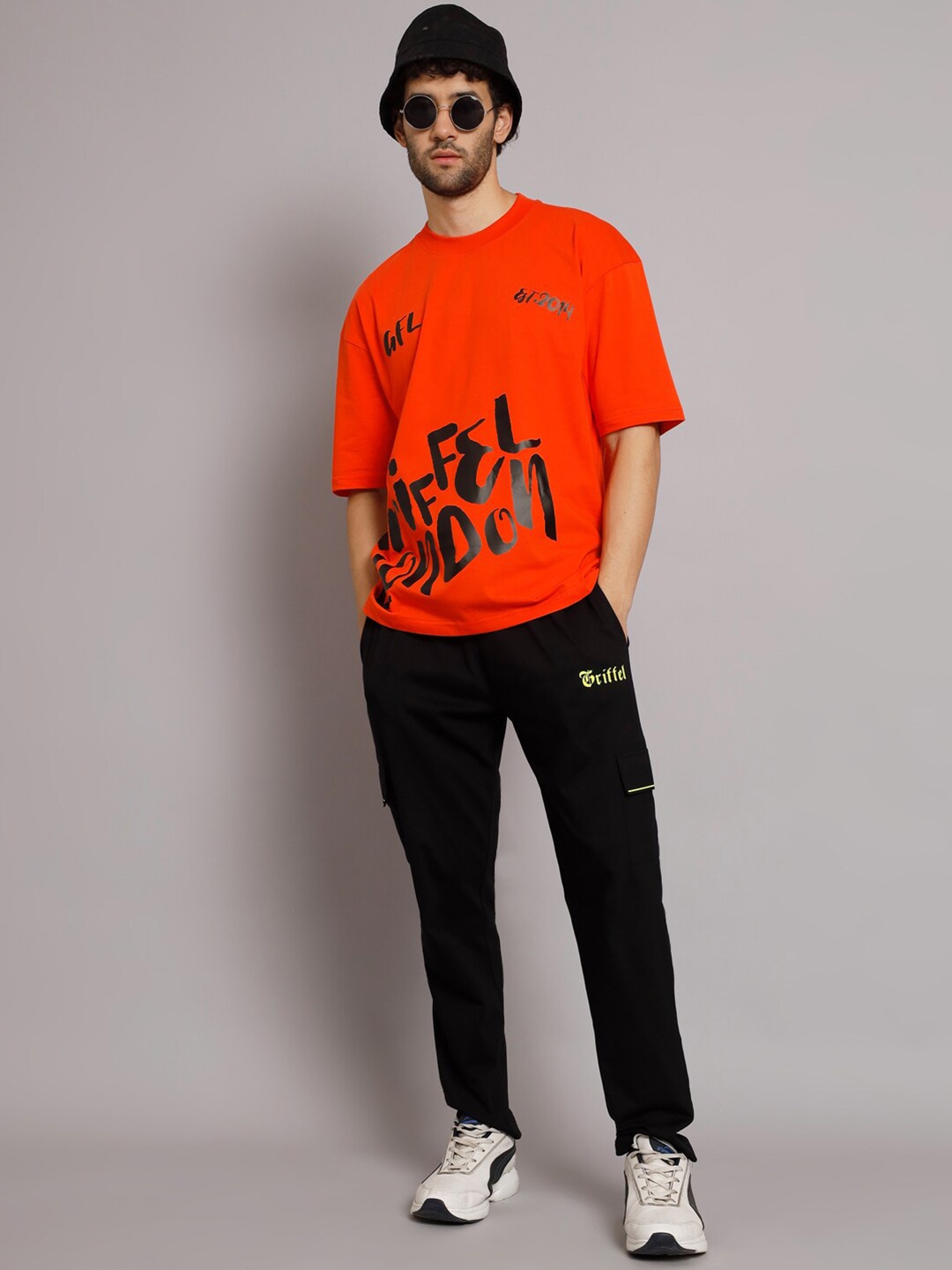 

GRIFFEL Printed Pure Cotton T-Shirt & Trouser, Orange