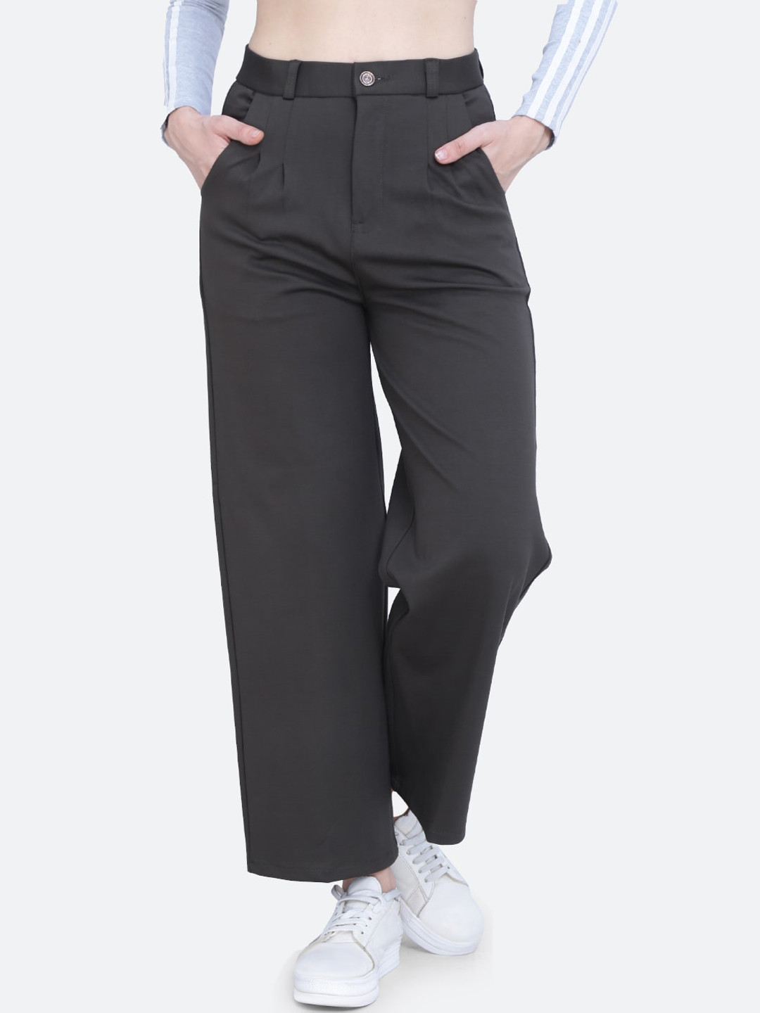 

FCK-3 Women Original Loose Fit High-Rise Pleated Trousers, Olive