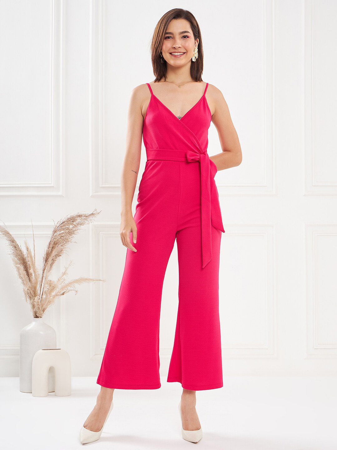 

KASSUALLY Fuchsia Shoulder Straps Wrap Basic Jumpsuit