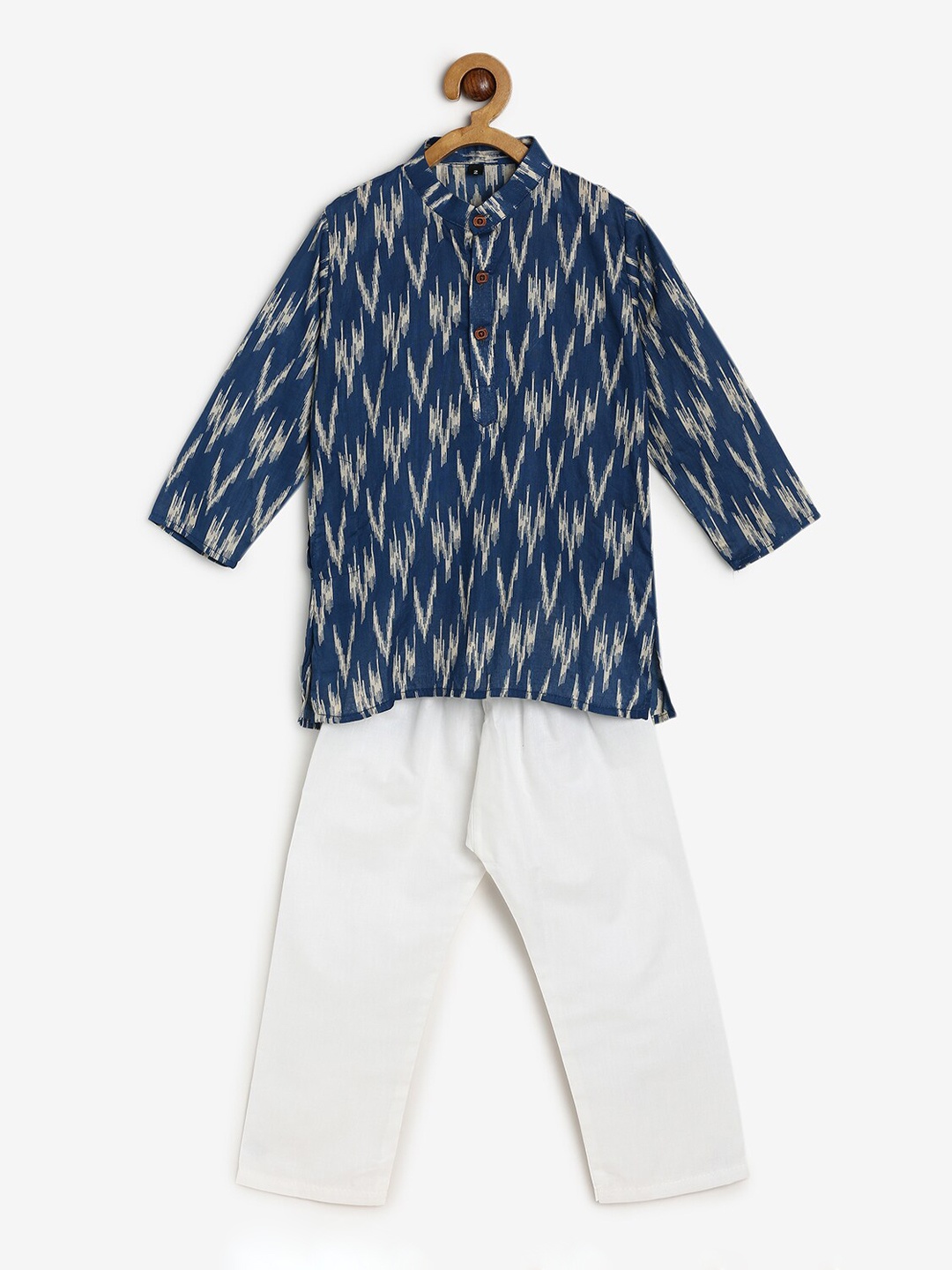 

CHAYIM Unisex Abstract Printed Mandarin Collar Kurta With Pyjamas, Blue
