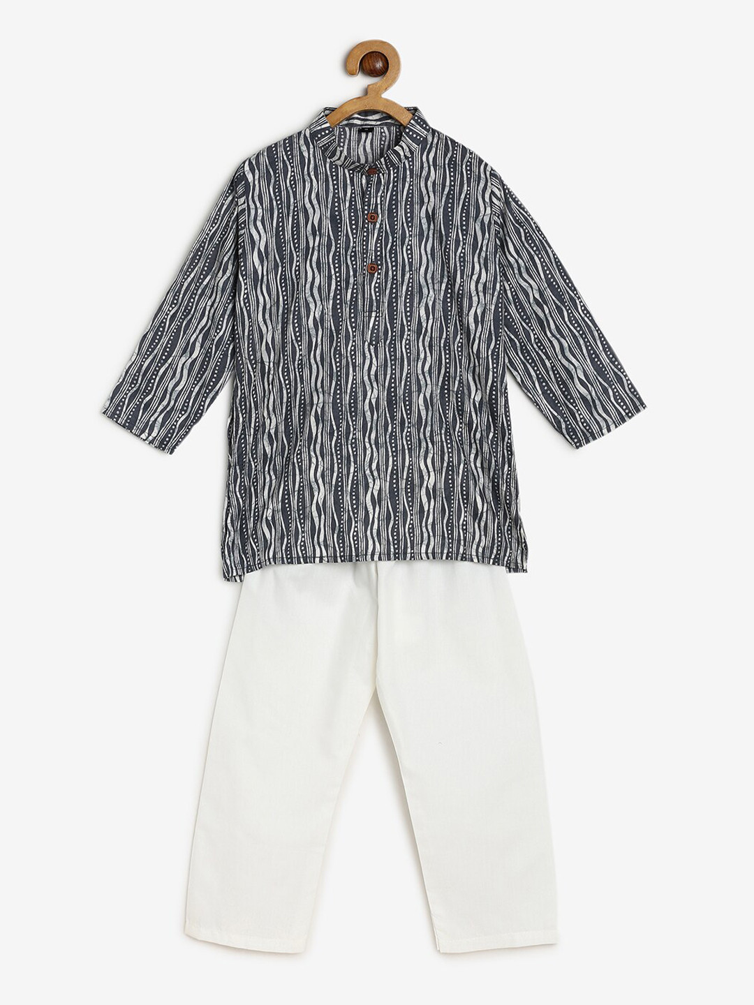 

CHAYIM Unisex Abstract Printed Mandarin Collar Kurta With Pyjamas, Grey