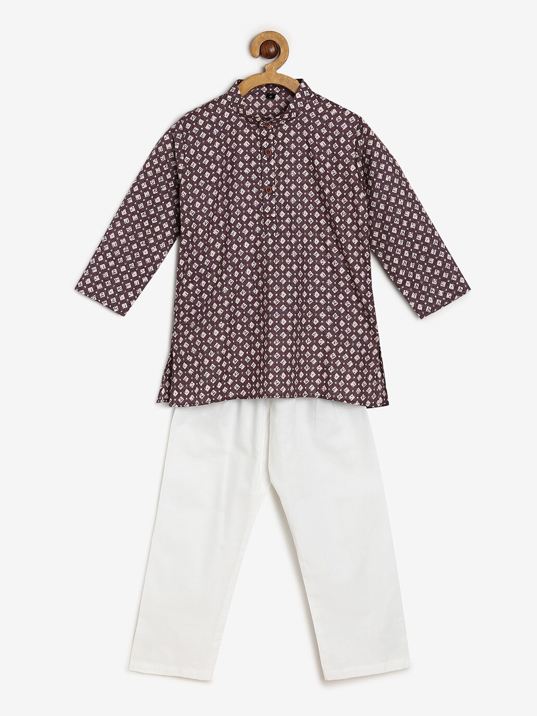 

CHAYIM Unisex Geometric Printed Mandarin Collar Kurta With Dhoti Pants, Mauve