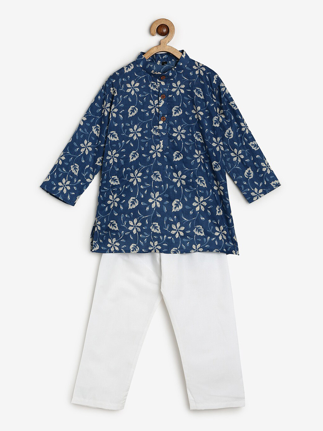 

CHAYIM Kids Floral Printed Straight Kurta With Pyjamas, Blue