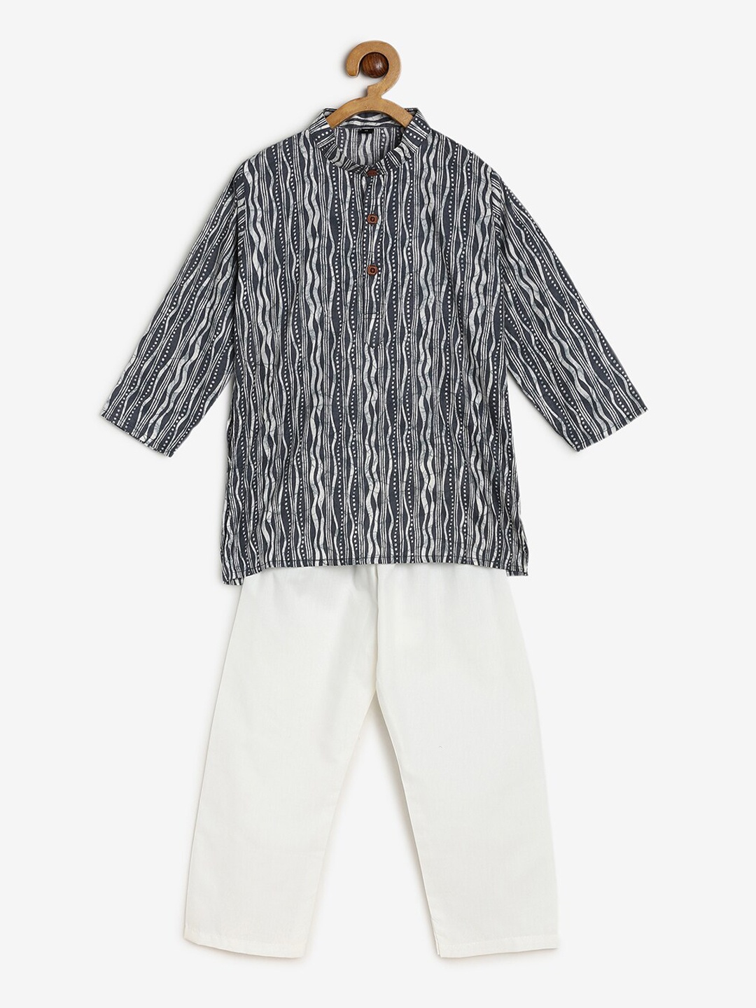 

CHAYIM Boys Ethnic Motifs Printed Mandarin Collar Regular Kurta with Pyjamas, Grey
