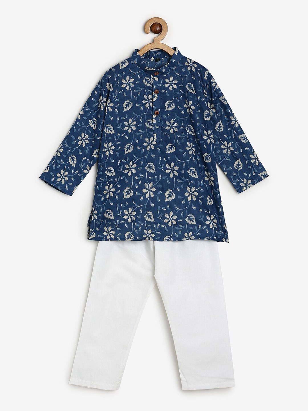 

CHAYIM Kids Floral Printed Straight Kurta With Pyjamas, Blue