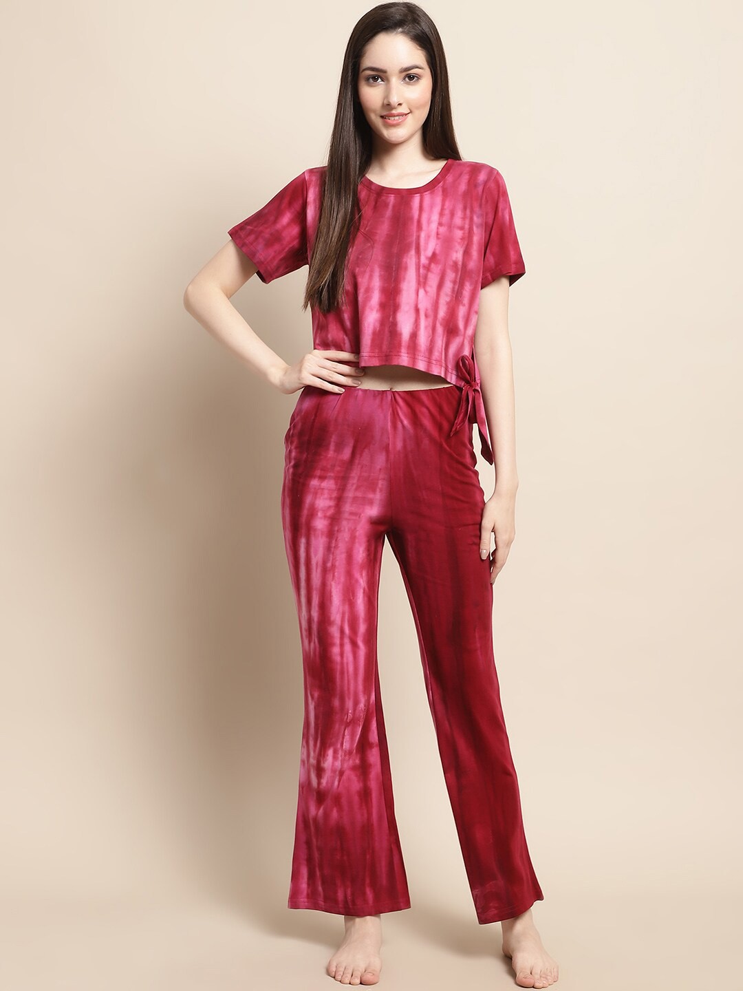 

Claura Pink Tie and Dye Night Suit
