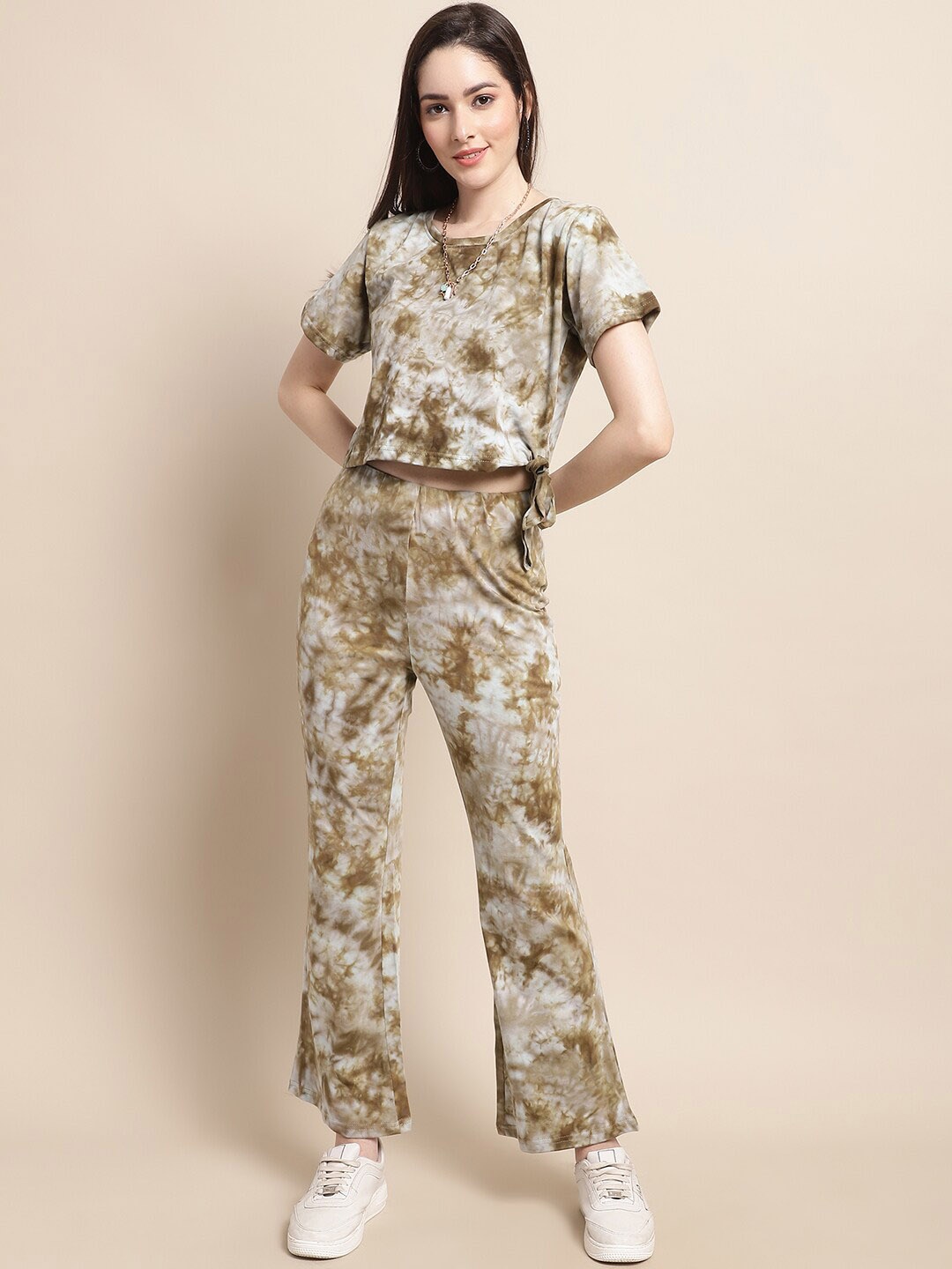 

Claura Brown & White Tie & Dye Top & Trousers