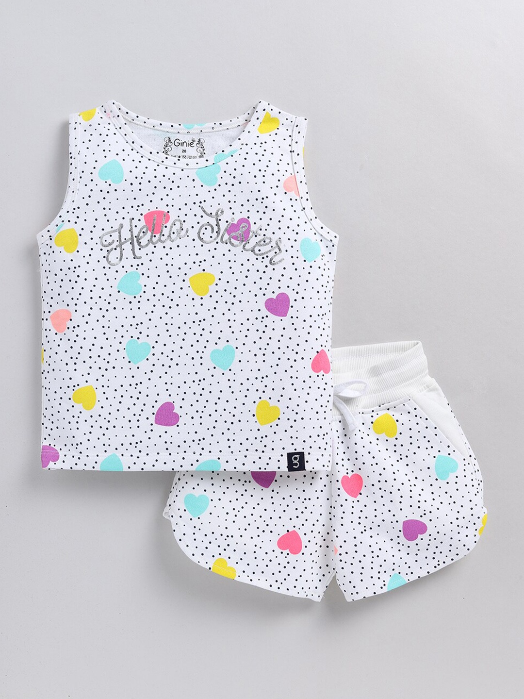 

Ginie Girls Printed T-Shirt With Shorts, White