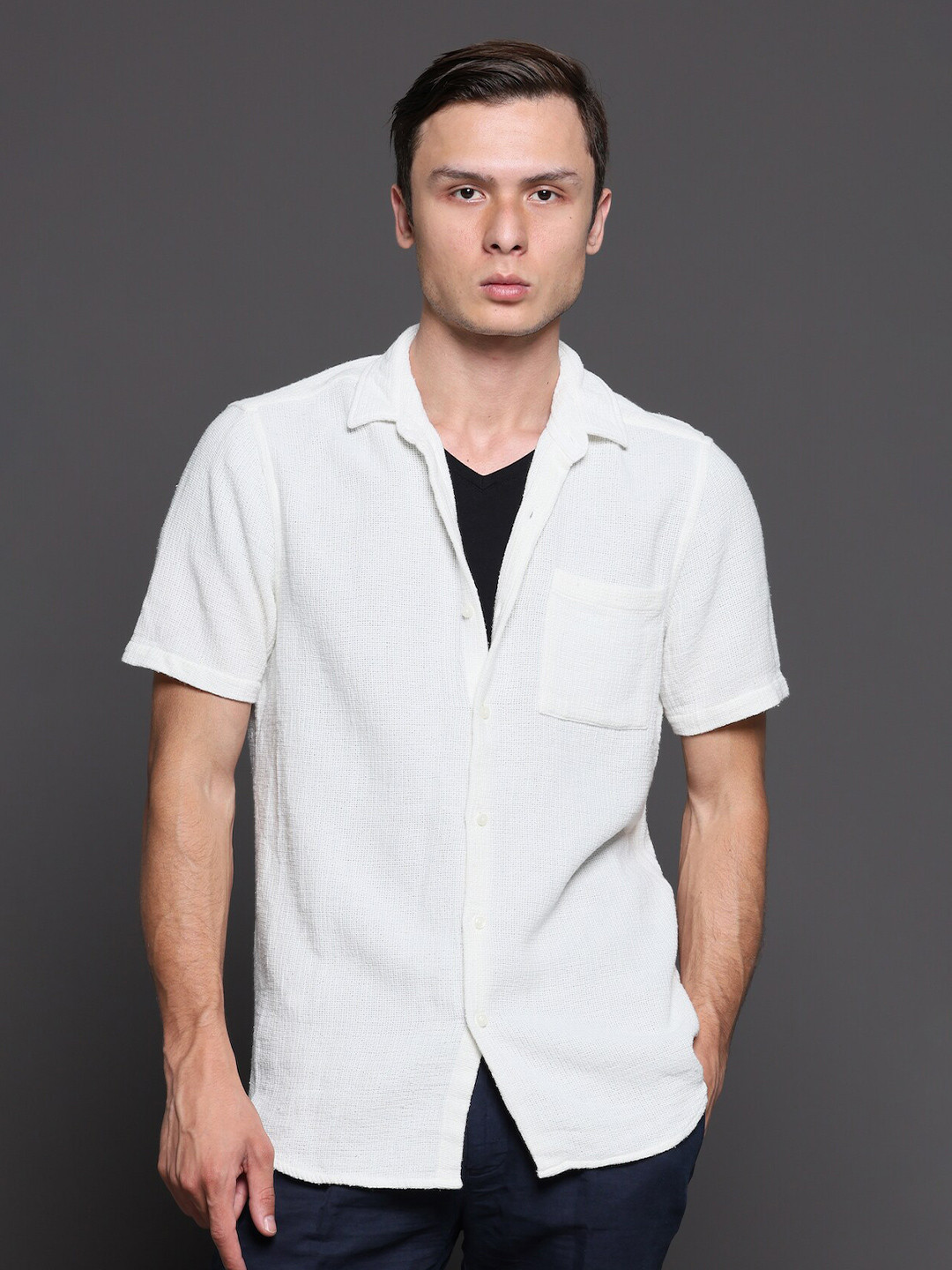 

POE Classic Slim Fit Opaque Casual Shirt, White