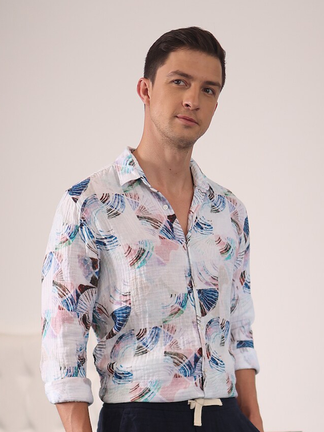 

POE Classic Slim Fit Abstract Spread Collar Long Sleeve Casual Shirt, Pink