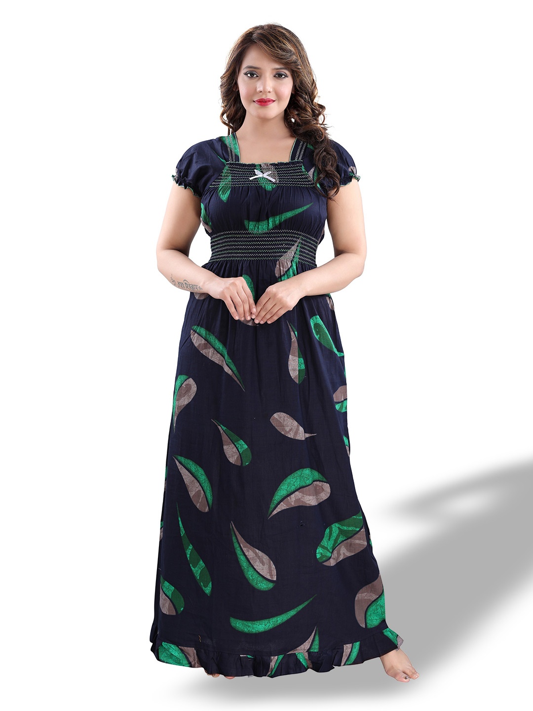 

CINCO Abstract Printed Square Neck Maxi Nightdress, Navy blue