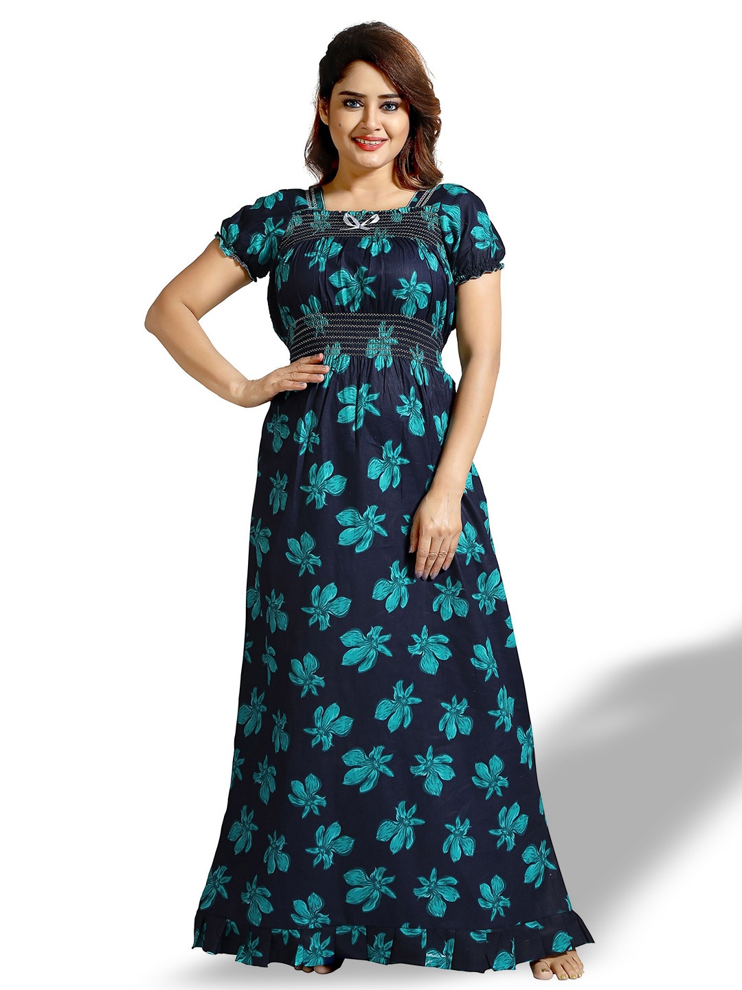 

CINCO Floral Printed Square Neck Maxi Nightdress, Navy blue