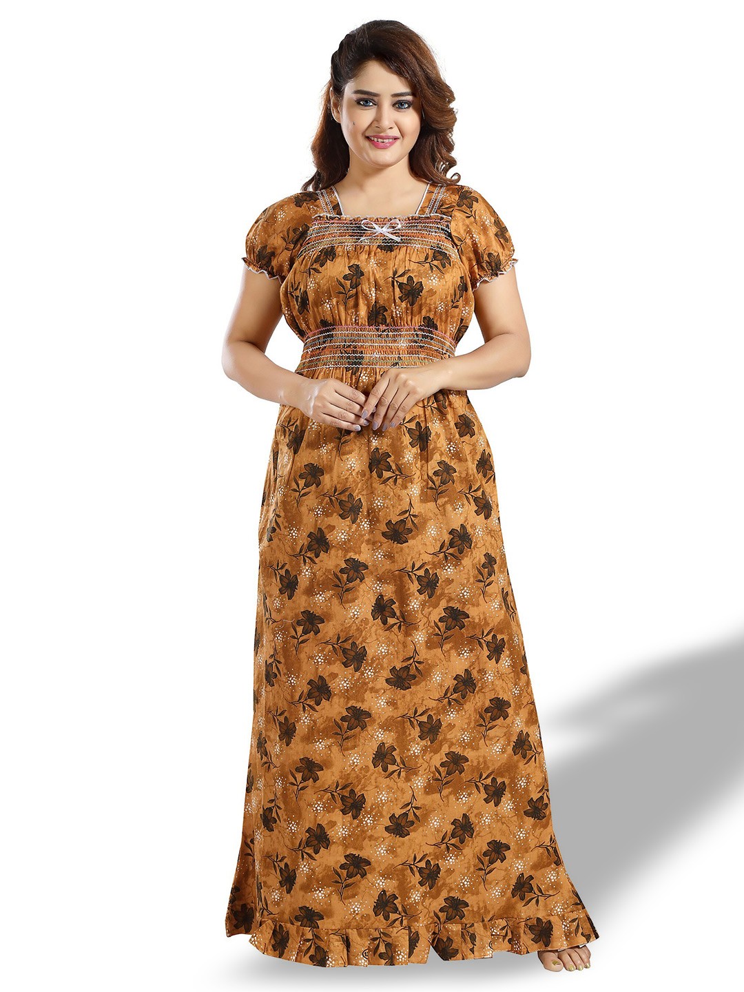 

CINCO Floral Printed Square Neck Maxi Nightdress, Brown