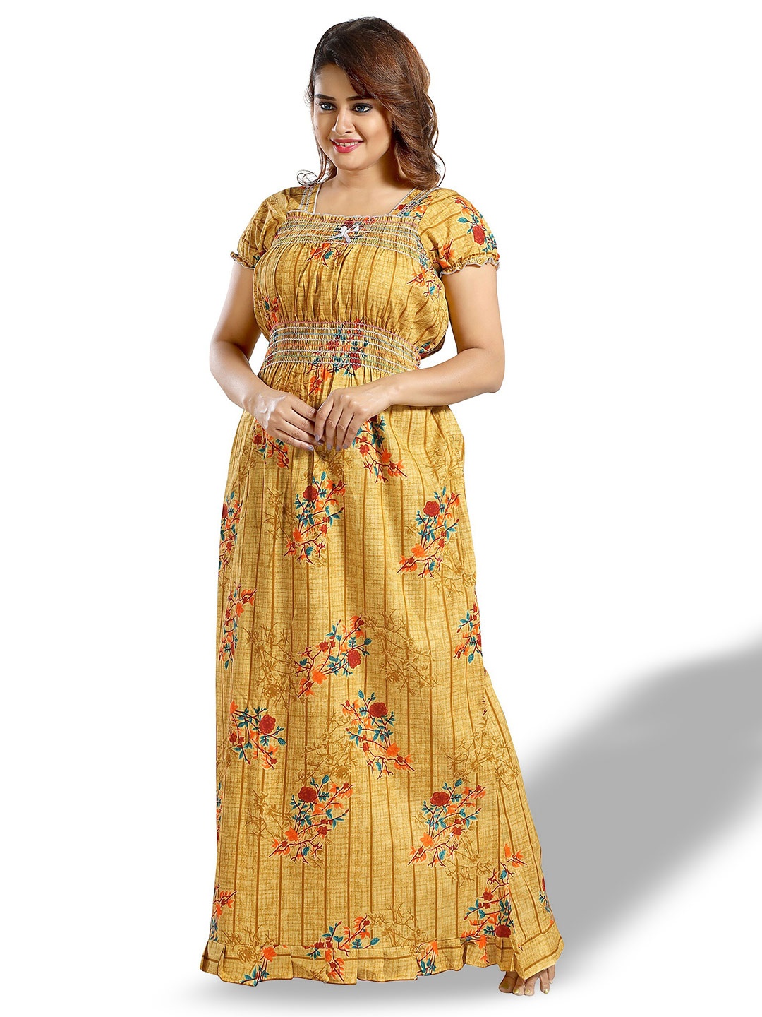 

CINCO Floral Printed Square Neck Maxi Nightdress, Yellow