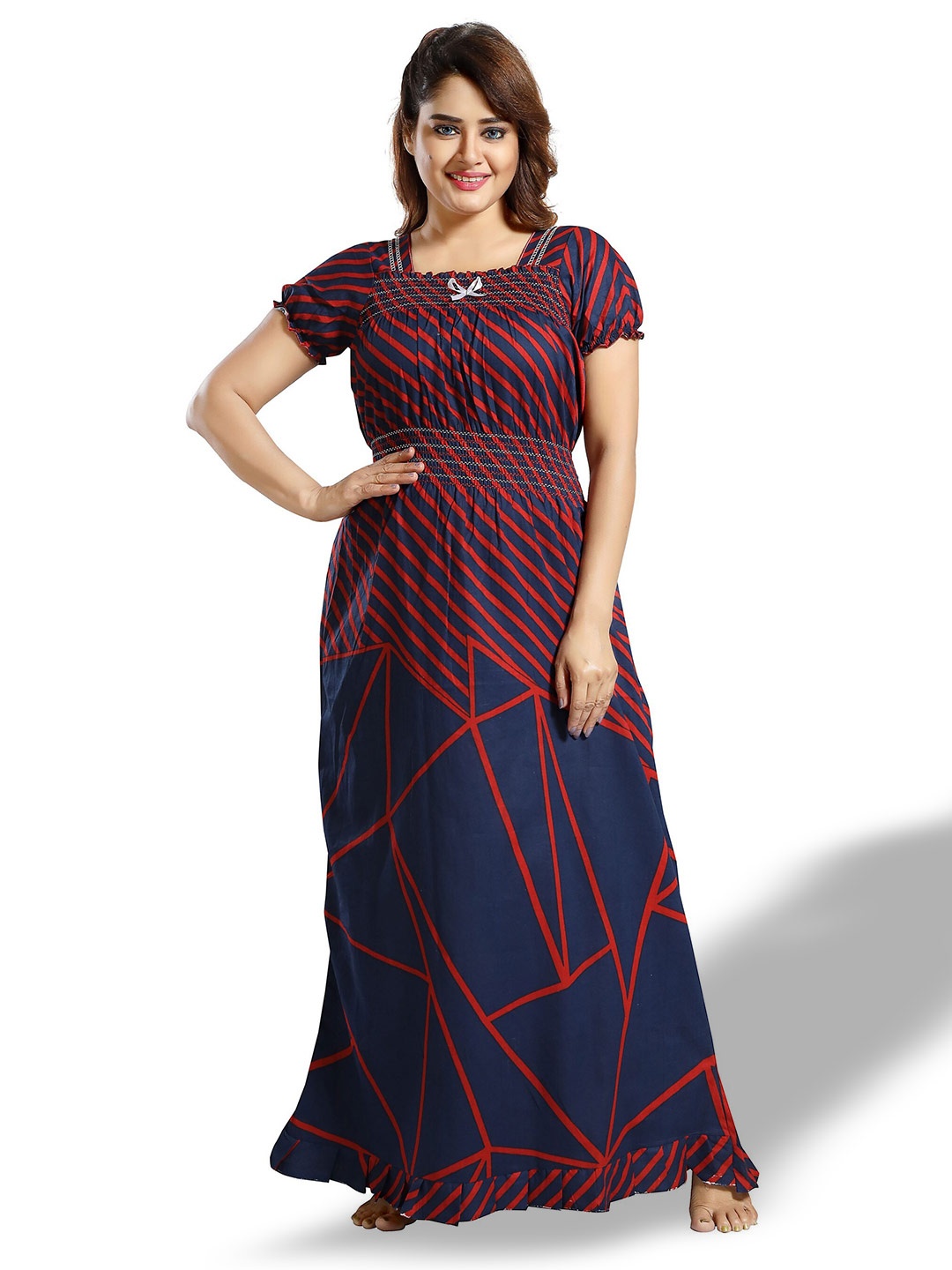 

CINCO Abstract Printed Square Neck Maxi Nightdress, Blue
