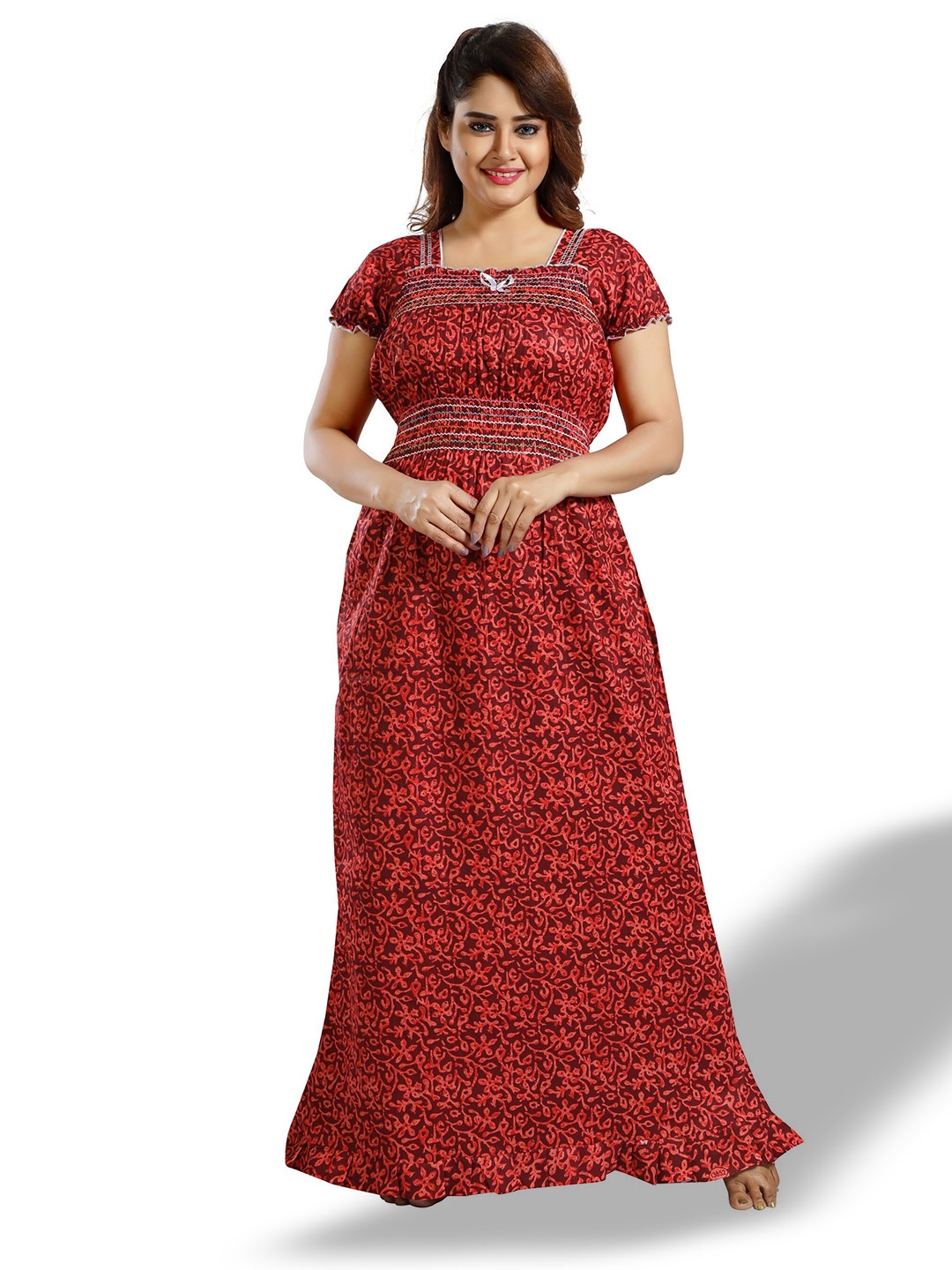 

CINCO Floral Printed Square Neck Maxi Nightdress, Maroon